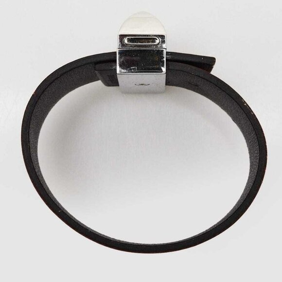 Hermes Fauve/Black Tadelakt Leather Palladium Plated Imprevisible Bracelet - Picture 4 of 7